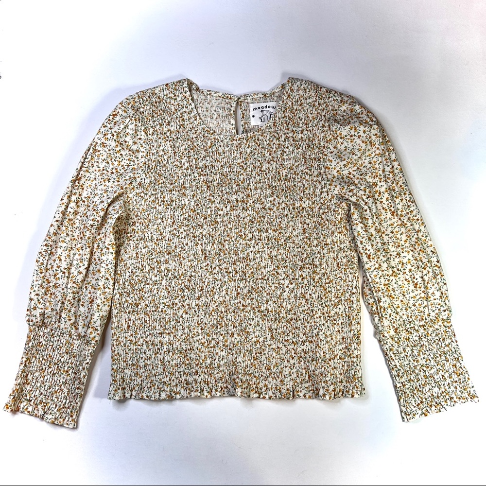Meadows by LF Markey yellow floral smocked cream folk top/8